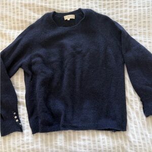Sezane Navy Crewneck Sweater with Cuff Buttons